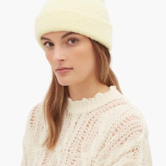 Creamy ivory buttercream Acne studios peele cashmere blend beanie winter hat - Picture 1 of 8